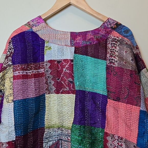 Aratta Silent Journey Patchwork Audrey Silk Kimono Cotragecore Festival Artisan - Picture 15 of 16